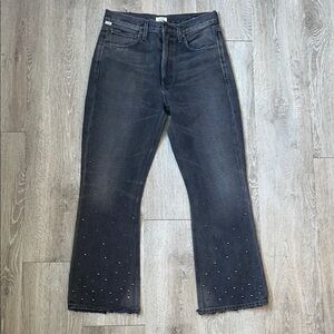 Citizens of Humanity Estella high rise ankle flare size 26 acid black rhinestone